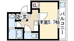 チャミー東山 1Kの間取図画像