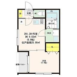 プレミアムテラス松葉町 1DKの間取図画像