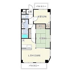 グランドヒルズ西川 2LDKの間取図画像