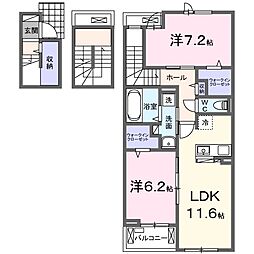 リバーサイド西山 2LDKの間取図画像