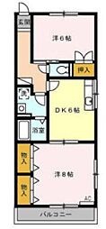 コーポセントラルビレッジ2 2DKの間取図画像