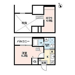 ヴァンクール中小田井 1Kの間取図画像