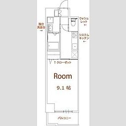 パラシオン車道西館 1Kの間取図画像