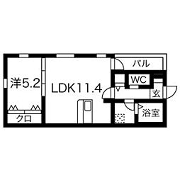 グランフォーレ千種 1LDKの間取図画像