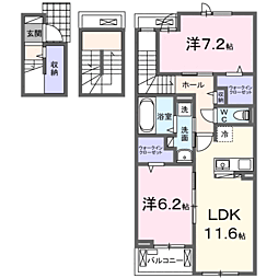 リバーサイド西山 2LDKの間取図画像
