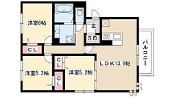 ラルジュ高峯B 3LDKの間取図画像