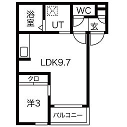 レガリストリバーサイド新富 1LDKの間取図画像