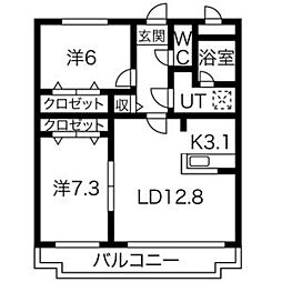 箕浦・マンション 2LDKの間取図画像