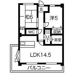 グランメール香久山 2LDKの間取図画像