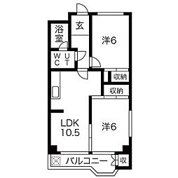 マンション.中村 2LDKの間取図画像