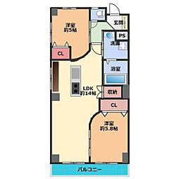 OS・SKYマンション中島新町 2LDKの間取図画像