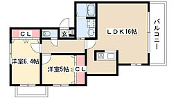 ウィステリア社が丘 2LDKの間取図画像
