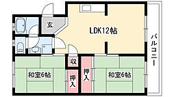 八城マンション 2LDKの間取図画像
