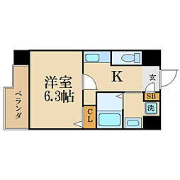 フローライト上前津 1Kの間取図画像