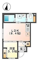 ノースヒルズ 1階1LDKの間取り