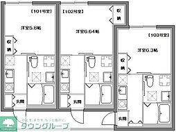 惠邸 1階1Kの間取り