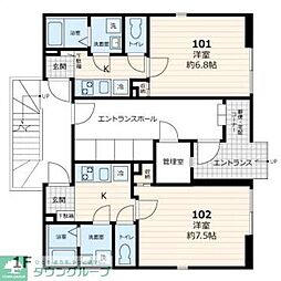 ヴィラ東高円寺 1 1階1Kの間取り