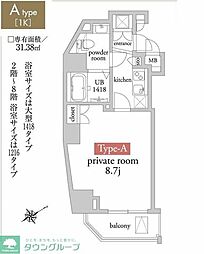 アーベイン中野新橋 12階1Kの間取り