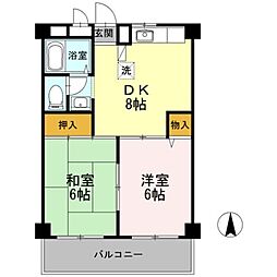 コーポメルヘン 3階2DKの間取り