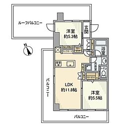 ユニハイム芦花公園 4階2LDKの間取り