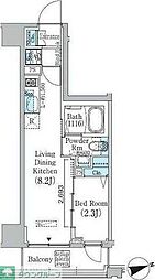 プライムブリス東中野駅前 2階1LDKの間取り