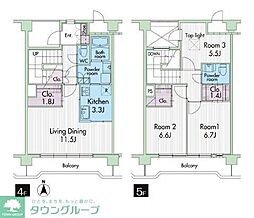 プライムアーバン武蔵野ヒルズＡ棟 4階3LDKの間取り