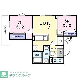 グリーンアース 2階2LDKの間取り
