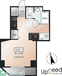 ミキビルタイプオー 2階ワンルームの間取り