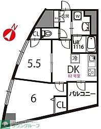 フォルトゥーナ中野 2DKの間取図画像