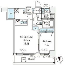 クラリティア浅草 1LDKの間取図画像