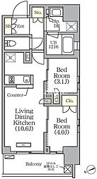 グランエール西日暮里 9階2LDKの間取り