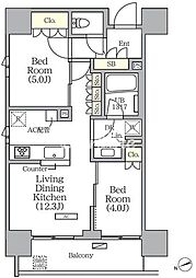 グランエール西日暮里 2階2LDKの間取り