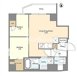グランカーサ上野松が谷 6階2LDKの間取り