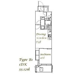 スプランディッド西日暮里 4階1DKの間取り