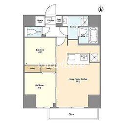 クラリティア西日暮里 15階2LDKの間取り