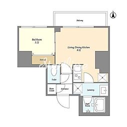 クラリティア西日暮里 8階1LDKの間取り