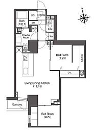 コンフォリア東上野 14階2LDKの間取り