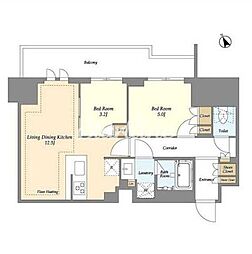 オアーゼ日暮里レジデンス 3階2LDKの間取り