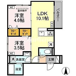 セレスティア荒川II 1階2LDKの間取り