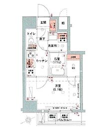 ハーモニーレジデンス上野ノースフロント 4階1Kの間取り