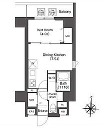 コンフォリア南千住 6階1DKの間取り