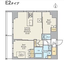クレストコート東日暮里 2LDKの間取図画像