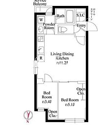 カーサフィオーレ南千住(CASA FIORE南千住) 2LDKの間取図画像