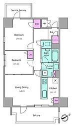 レジディア町屋 2LDKの間取図画像