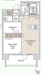 グランカーサ三ノ輪3 2LDKの間取図画像