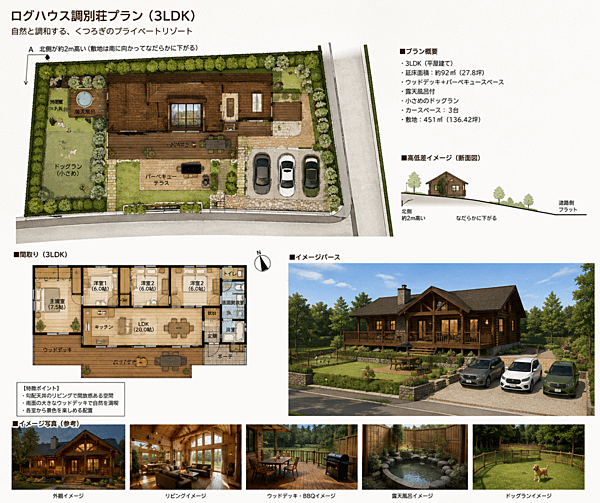 掲載の建物・外構・間取りは当該土地における建築プランの一例です。建物の販売価格に含まれません。実際の建築にあたっては法令・条例・造成条件・建築条件等の確認が必要です。