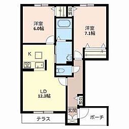 モンノールB棟 2LDKの間取図画像