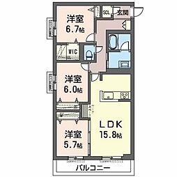 オカバ姫路青山シャーメゾンB 3LDKの間取図画像