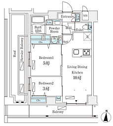 リテラス住吉 8階2LDKの間取り