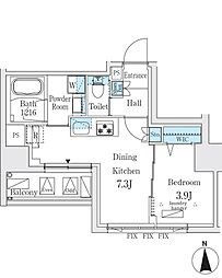 ジオエント秋葉原 4階1DKの間取り